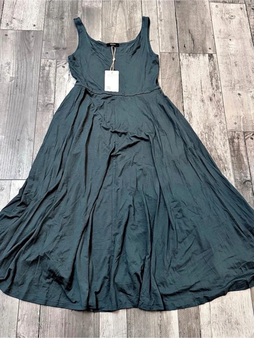 Quince Womens Tencel Jersey Fit & Flare Dress Dark Olive Green New NWT Medium - Picture 4 of 11